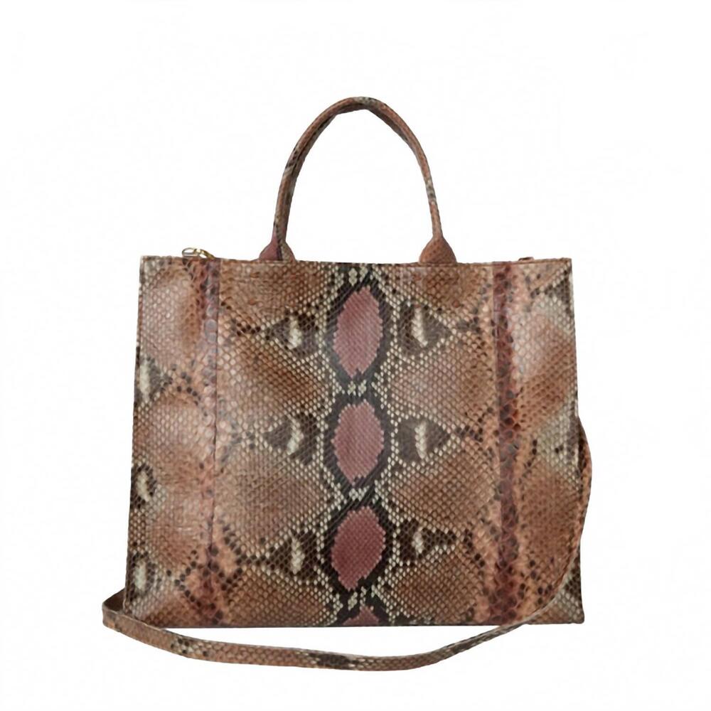 NEW SARAH STEWART women's adele handbag in brown multi python